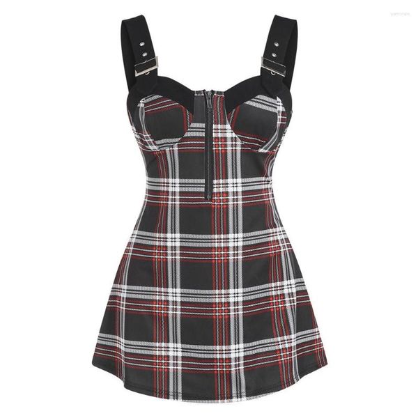 Kadın Tankları Vintage Nostalji Moda Budier Plaid Corset Style Strap Zip Sleeveless Tank Top Kadınlar İçin Günlük Sokak Giysesi