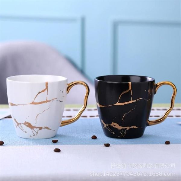 Canecas Nordic Wind Light Luxo Golden Mármore Copo Café Matte Cerâmica Amazon Cross-border Express Mug Cups263o