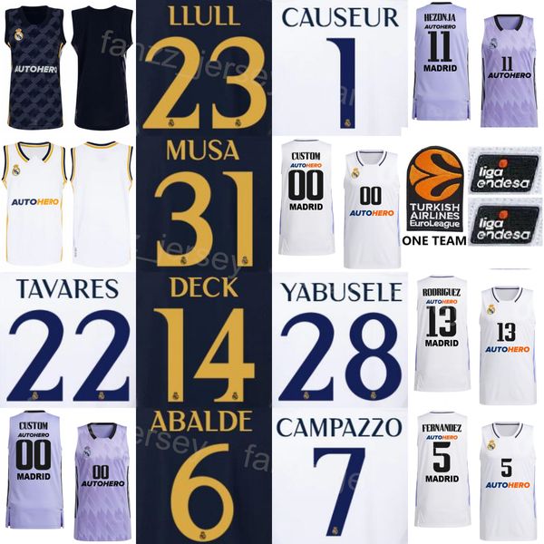 Imprimir Baloncesto Basquete 6 Alberto Abalde Jersey 31 Dzanan Musa 23 Sergio Llull 28 Guerschon Yabusele 14 Gabriel Deck 22 Walter Tavares Azul Marinho Branco Uniforme