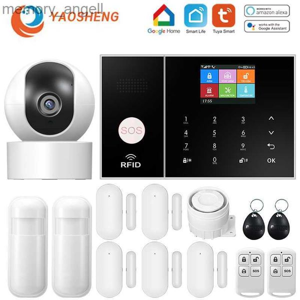 Sistemas de alarme YAOSHENG Tuya Wifi Gsm Sistema de alarme de segurança funciona com Alexa Home Detector de movimento de assaltante Sensor de janela de porta de fumaça Câmera IP YQ230927