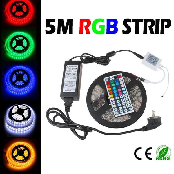 5M 5050SMD RGB LED-Streifenlicht Flexibler wasserdichter LED-Streifen DC12V Flexibles LED-Licht IP65 mehrfarbig mit 44-Tasten-IR-Fernbedienung Contr2378