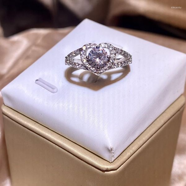 Кольца кластера, серебро 925 пробы, классическое микрокольцо с имитацией сердца в форме бриллианта, женские вечерние, свадебные, помолвочные украшения, подарок на день Святого Валентина