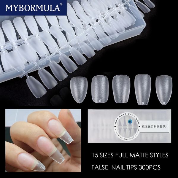 Unhas Falsas 300pcs Matte Cobertura Completa Dicas de Unhas Falsas Caixão / Stiletto Ultra Fino Fosco Extensão de Unhas Falsas Cápsula Ongle 15 Tamanhos Black Tech 230927