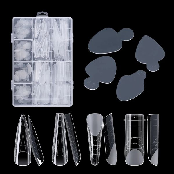 Unhas Falsas 192pcs Prego Dual Forms96pcs Adesivos de Unhas Frrench Line Guides Almofada de Silicone para Poly Nail Gel System Extension Nails Mold 230927