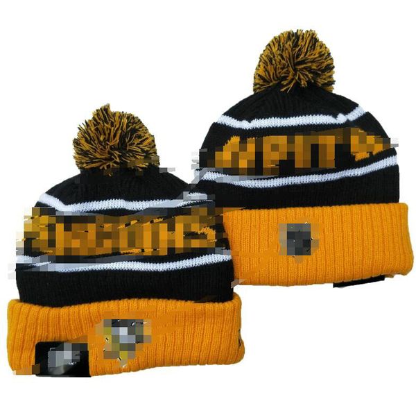 PITTSBURGH Beanie PENGUINS Berretti North American Hockey Ball Team Patch laterale Inverno Lana Sport Cappello lavorato a maglia Cappellini con teschio a1