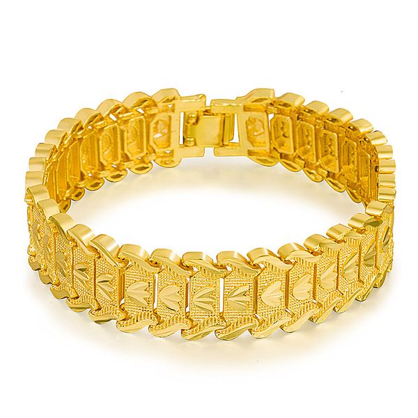 Bangle 24k ouro homens versão larga pulseira 21cm retro moda europeia moeda banhado a ouro jóias cobre chapeamento relógio cadeia atacado 230926
