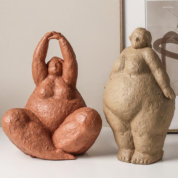 Figurine decorative Astratte Fat Lady Art Yoga Donne grassocce Statue in resina Personaggio femminile Decorazioni da tavolo Artigianato Decorazione della casa Ornamenti