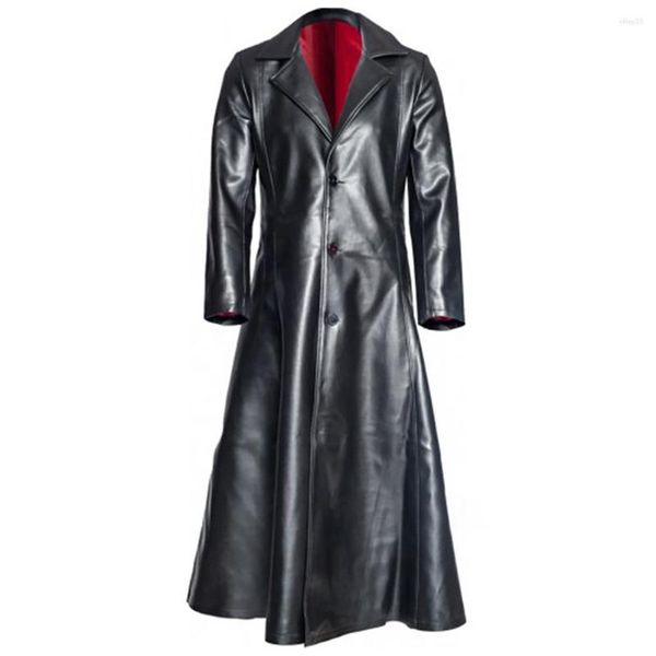 Männer Trenchcoats Männer Herbst Winter Leder PU Langen Mantel Einreiher Revers Schlank Windjacke Jacke Koreanische Punk Outwear