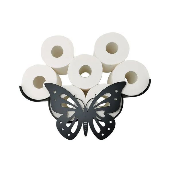 Suportes de papel higiênico borboleta rack suportes de papel higiênico metal suporte de montagem na parede rolo organizador cozinha banheiro prateleira de armazenamento decoração para casa 230927