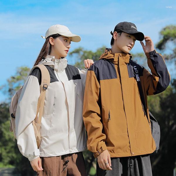 Casacos de trincheira masculinos casaco de carga única camada fina moda coreana feminina emendada cardigan viagem ao ar livre montanhismo windbreaker