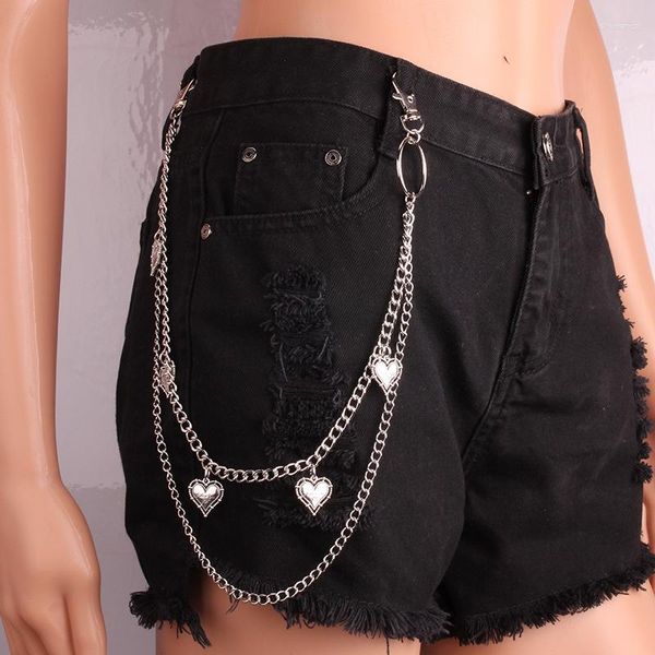 Schlüsselanhänger Hip-Hop Punk Silber Farbe Legierung Hosen Taille Kette Schlüssel Herz Ring Brieftasche Schlüsselbund Jeans