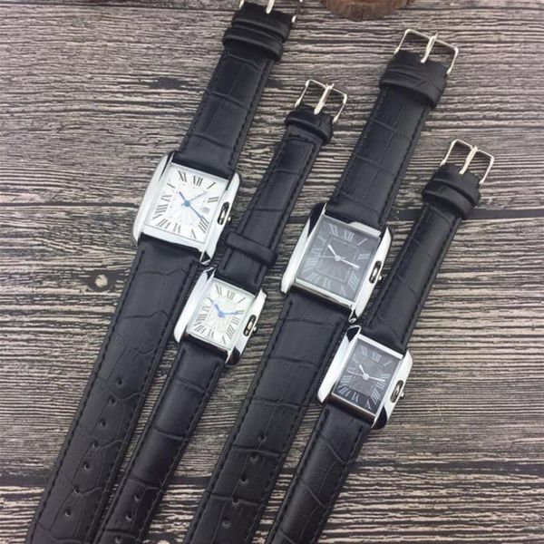 Amantes de luxo relógios design clássico marca superior mulheres homens relógio quadrado preto pulseira de couro senhoras pulso wtach masculino relógios de pulso coup329v