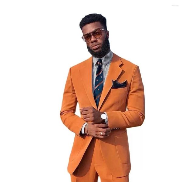 Ternos masculinos laranja entalhado lapela um botão conjuntos de blazer africano smoking terno trajes de halloween para roupas 2 peça casaco calça