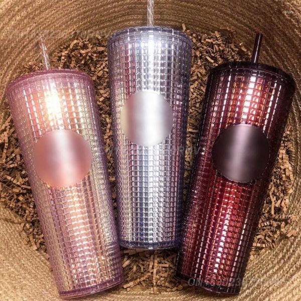 Tumblers 710ml diamante radiante deusa grade de milho cravejado copo parede dupla caneca de café de plástico com palha e tampa