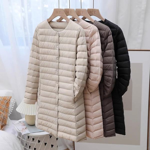 Mulheres Trench Coats Mulheres Single-breasted Midi Casaco Outono Inverno Ultra Light Down Parka Feminino Pato Branco Jaqueta Quente Outwears