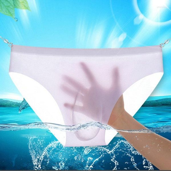 Cuecas masculinas 3d convexo gelo seda briefs ultra-fino cintura baixa sem costura transparente secagem rápida respirável calcinha masculina roupa interior