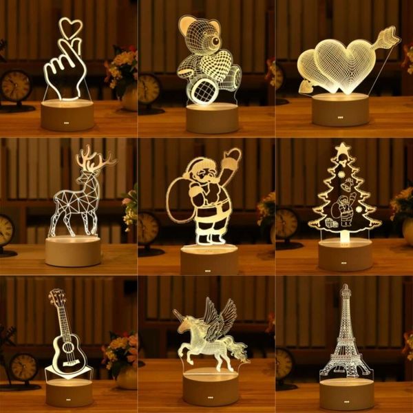 Romantische Liebe 3D Acryl Led Lampe für Zuhause Kinder Nachtlicht Tischlampe Weihnachten Party Dekor Valentinstag Nachttischlampe