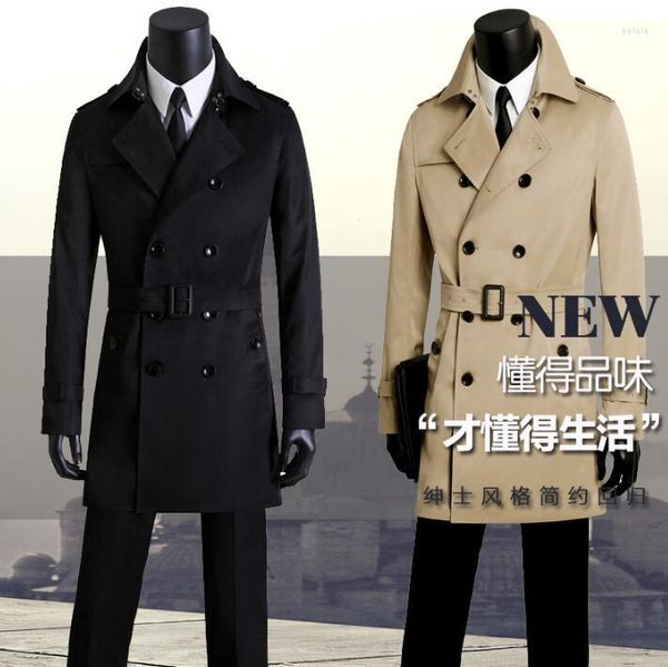 Trench da uomo coreano doppio petto slim sexy cappotto casual da uomo soprabito manica lunga abbigliamento da uomo business primavera autunno nero kaki