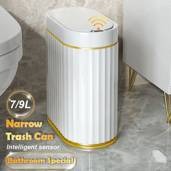 Контейнеры для мусора 79л Автоматический сенсорный мусорный бак Модный римский полосатый туалет для ванной комнаты Умная кухонная индукционная мусорная корзина 230926