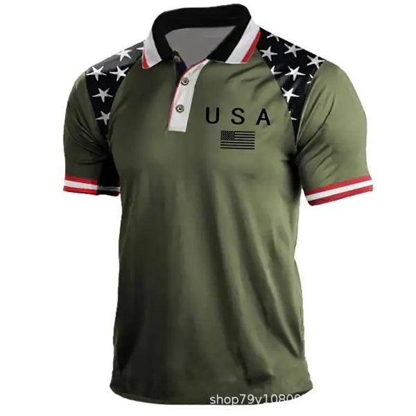 Abbigliamento fai da te T-shirt personalizzate Polo Star Army Green Splice polo da uomo a maniche corte stampata con bottoni casual POLO all'ingrosso