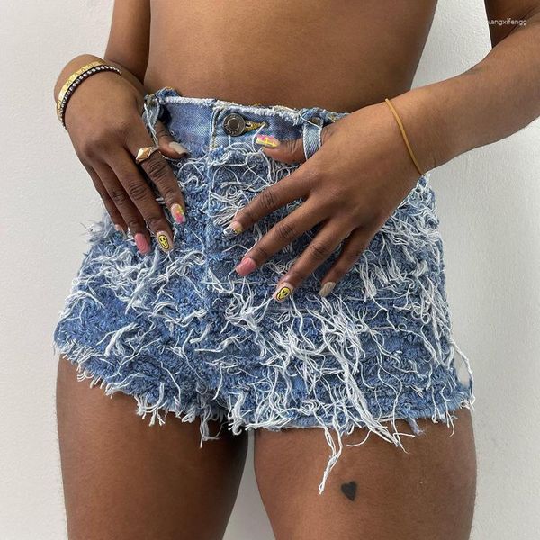 Jeans femininos verão sexy borla mini jean shorts mulheres cintura alta denim calças curtas moda sólida bottoms rua inferior y2k streetwear