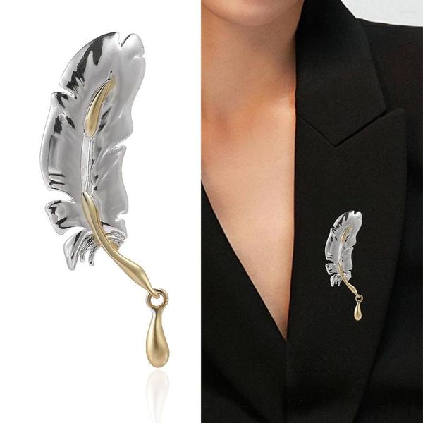 Broches moda feminina simples asa de anjo para mulheres luxo ouro prata cor liga pena broche pinos de segurança