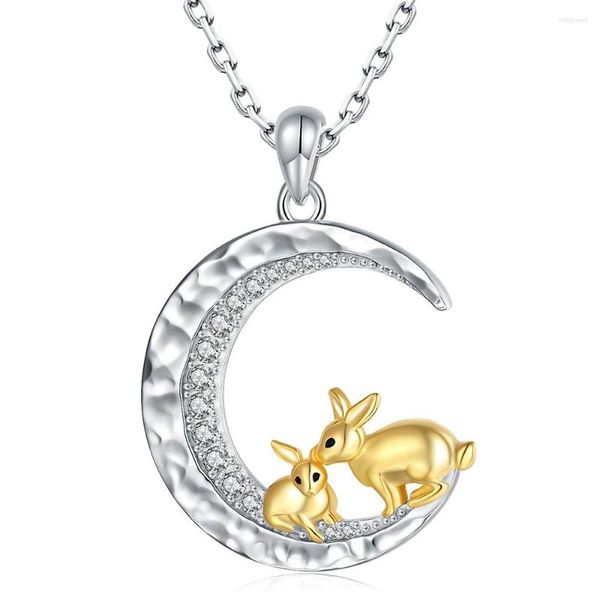 Ciondoli In argento sterling 925 Conigli luna martellati Collane con ciondolo Ti amo fino in fondo Gioielli Regali di Pasqua per le donne