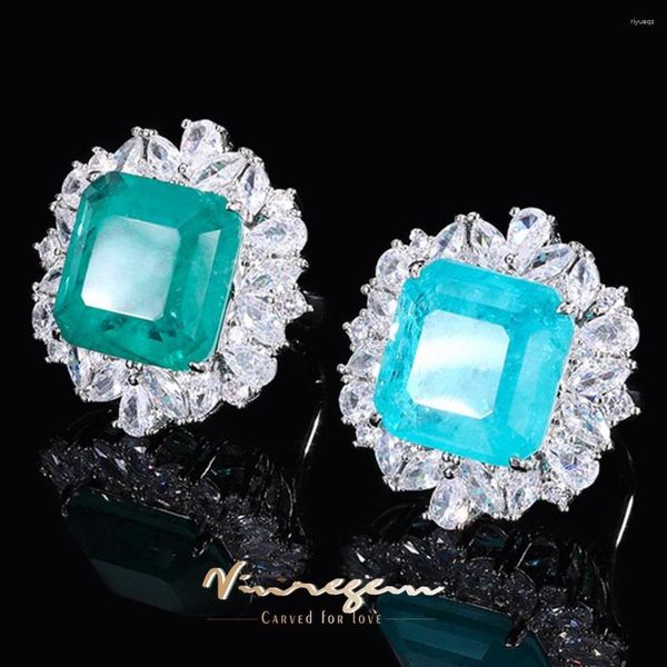 Cluster-Ringe Vinregem Luxus 18,5 mm Labor erstellt Smaragd Paraiba Turmalin Edelstein Vintage Ring für Frauen Cocktail edlen Schmuck Großhandel