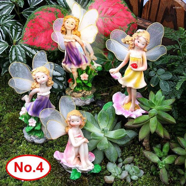 Estatuetas decorativas 4 tamanhos de flores anjos princesa miniaturas decorações de jardim de fadas artesanato em resina micro ornamento decoração bonsai