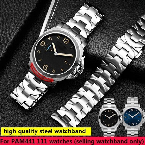 Assista Bandas 316L Pulseira de Aço Inoxidável para PAM Pulseira 24mm Alta Qualidade Prata Curva End Watchband219N