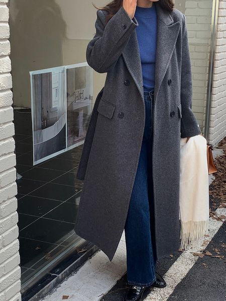 Cappotto in pile double face grigio est coreano di fascia alta da donna in misto lana invernale 230926