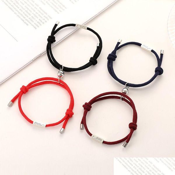 Braccialetti con ciondoli Bracciale magnetico Coppia Corda regolabile fatta a mano Corrispondenza Amore infinito Braccialetti Coppia Gioielli regalo Brazalete rosso fortunato Dhun7