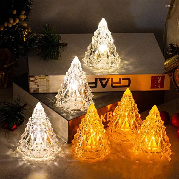 Lâmpadas de mesa Árvore de Natal Forma Lâmpada Cristal Diamante Mesa Mini Luz Noturna Quente / Vela Branca Atmosfera Decorativa