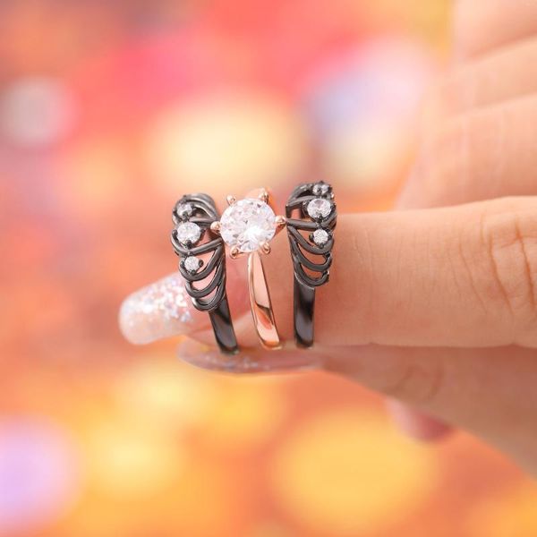 Hochzeit Ringe Hainon Ring Set 3 stücke Chrysantheme Blume Rose Gold Farbe Vintage Für Frauen Design Mode Schmuck