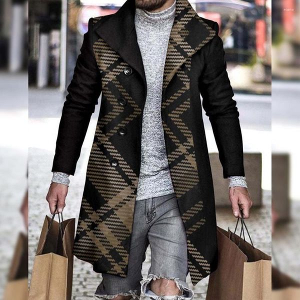 Trench da uomo Giacca casual Maniche lunghe Antigelo Vestibilità ampia Cappotto di lana addensato a quadri scozzese