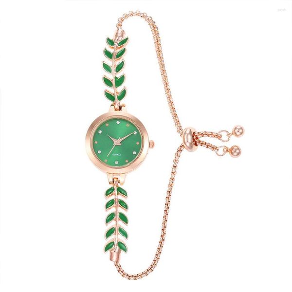 Relógios de pulso 2023 bonito pulseira relógios para mulheres simplicidade ladie pulseiras moda quartzo mulher folha verde fina banda presente