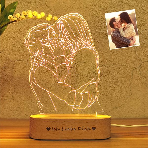 Lámpara 3D con foto personalizada, texto personalizado, luz de noche para dormitorio, aniversario de boda, cumpleaños, regalo del Día del Padre de la madre