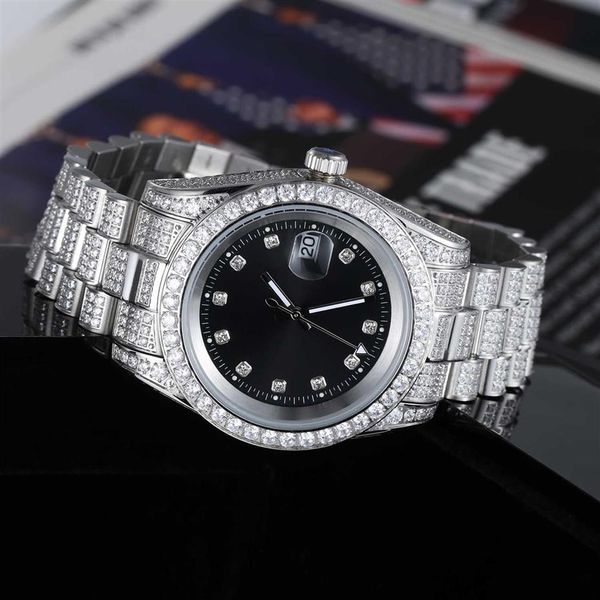 Lüks CZ Diamond Buzlu Altın Kaplama Stainls Çelik Kuvars Erkekler Bileği Watch3074