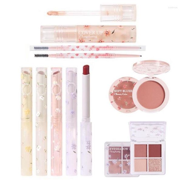 Conjunto de acessórios de banho Kit de maquiagem para mulheres paleta completa de sombras cosméticos essenciais 8 peças profissional de longa duração