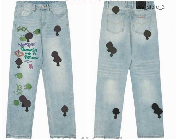 23ss novos jeans masculinos designer fazer velho lavado cromo calças retas coração carta imprime estilo longo corações roxo jeans chromees corações l8oo
