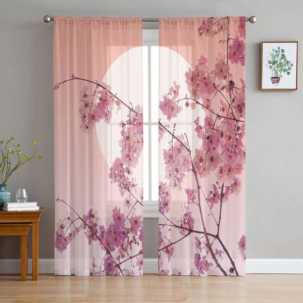 Tenda giapponese Sakura fiori di ciliegio tende trasparenti per soggiorno voile tulle camera da letto cucina decorazioni per la casa pannello 230927