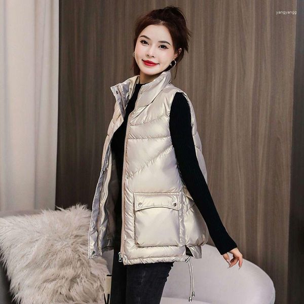 Gilet da donna di media lunghezza autunno inverno allentato piumino gilet di cotone 2023 gilet senza maniche cappotto moda donna H50