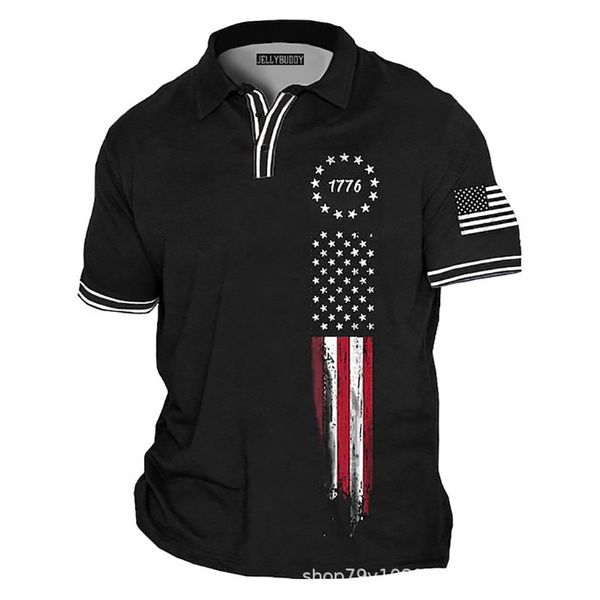 Abbigliamento fai-da-te T-shirt personalizzate Polo 1776 Black Flag Print camicia da uomo a maniche corte stampata con bottoni casual pullover polo POLO all'ingrosso