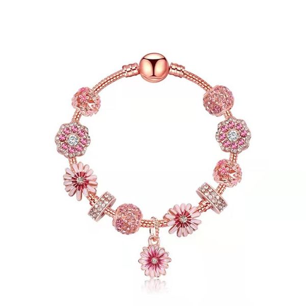 Kleine Gänseblümchen-Charme-Armbänder, Roségold-Charms, Perlen für Mädchen, Geschenk, Schlangenkette, DIY-Schmuckzubehör, Valentinstag-Armbänder245L