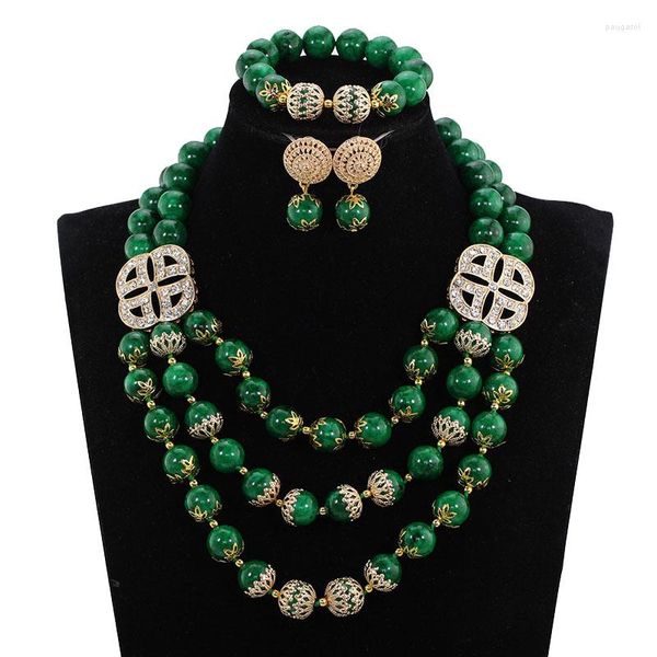 Conjunto de brincos de colar Bohemia Teal Green Big African Wedding Crystal Beads JB096