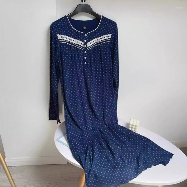 Mulheres sleepwear senhoras pijamas para mulheres camisola de algodão vestidos de manga comprida respirável confortável
