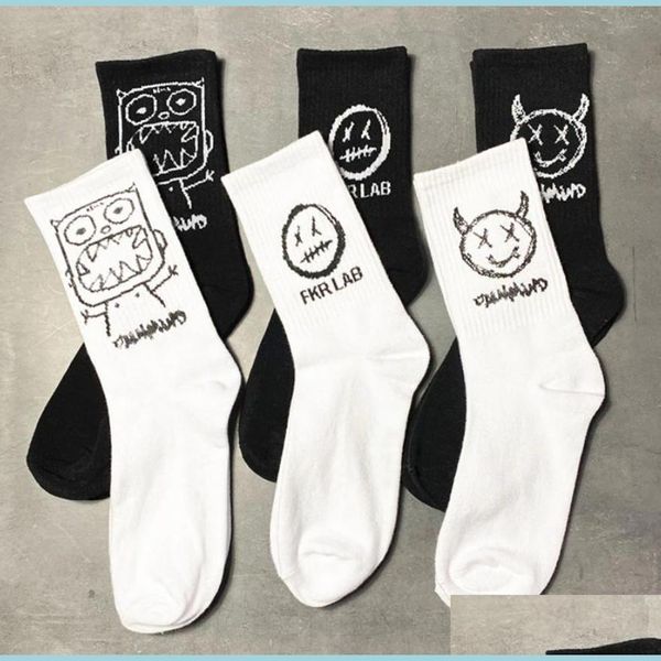 Gamaschen Männer Socken Japanische Baumwolle Cartoon-Muster Hip Hop Stil Atmungsaktive Mid Tube Skateboard Weiche Lange Socke Für Drop Lieferung schuh Dhc3T