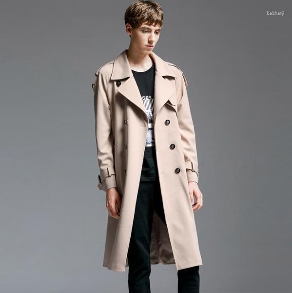 Männer Trenchcoats 2023 Designer Lose Zweireiher Herren Langen Mantel Männer Kleidung Slim Fit Mantel Mann Ärmel England Beige