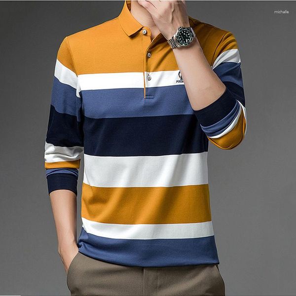 Herren Polos Mehrfarbiges Poloshirt für Männer Langarm Mode Slim Fit Herrenhemden Herbst Casual Koreanisch