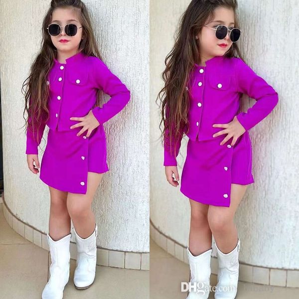2023 Schulkleid Baby Mädchen Kleidung Rock Set Kinder Zweiteilige Sets Langarm Jacke Mantel und Split Miniröcke Casual 2PCS Anzug Outfits